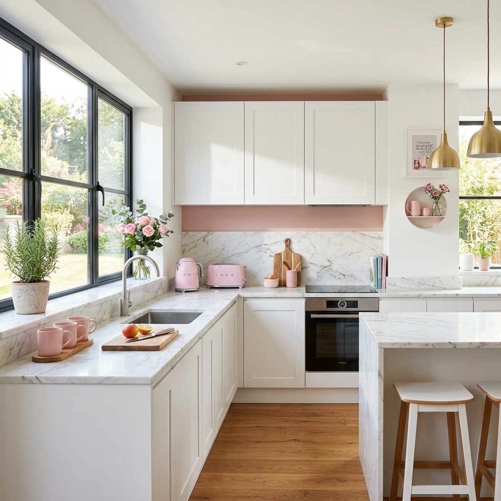 Pristine white kitchen countertop